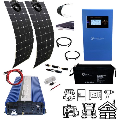 (image for) Aims Power, HCBRISTLECONE, Solar 460 Watt Flexible Panel, Inverter 3000 Watt & 2.5 kWh Battery | Complete Solar for Off-Grid Medium Size Appliances & Tools
